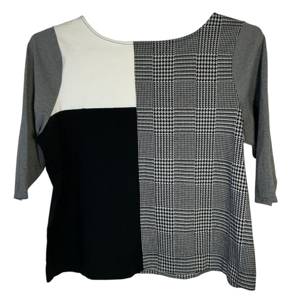 Lane Bryant Top Black White Color Block Houndstooth Blouse 3/4 sleeve 22/24 - Picture 9 of 16